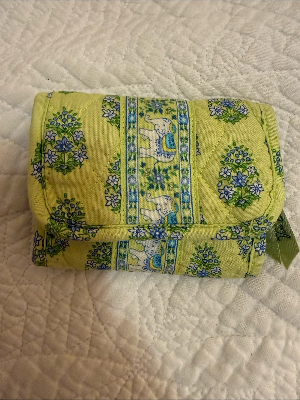Vera Bradley Quileted Yellow Floral & Elephant Print Wallet - Tri-Fold